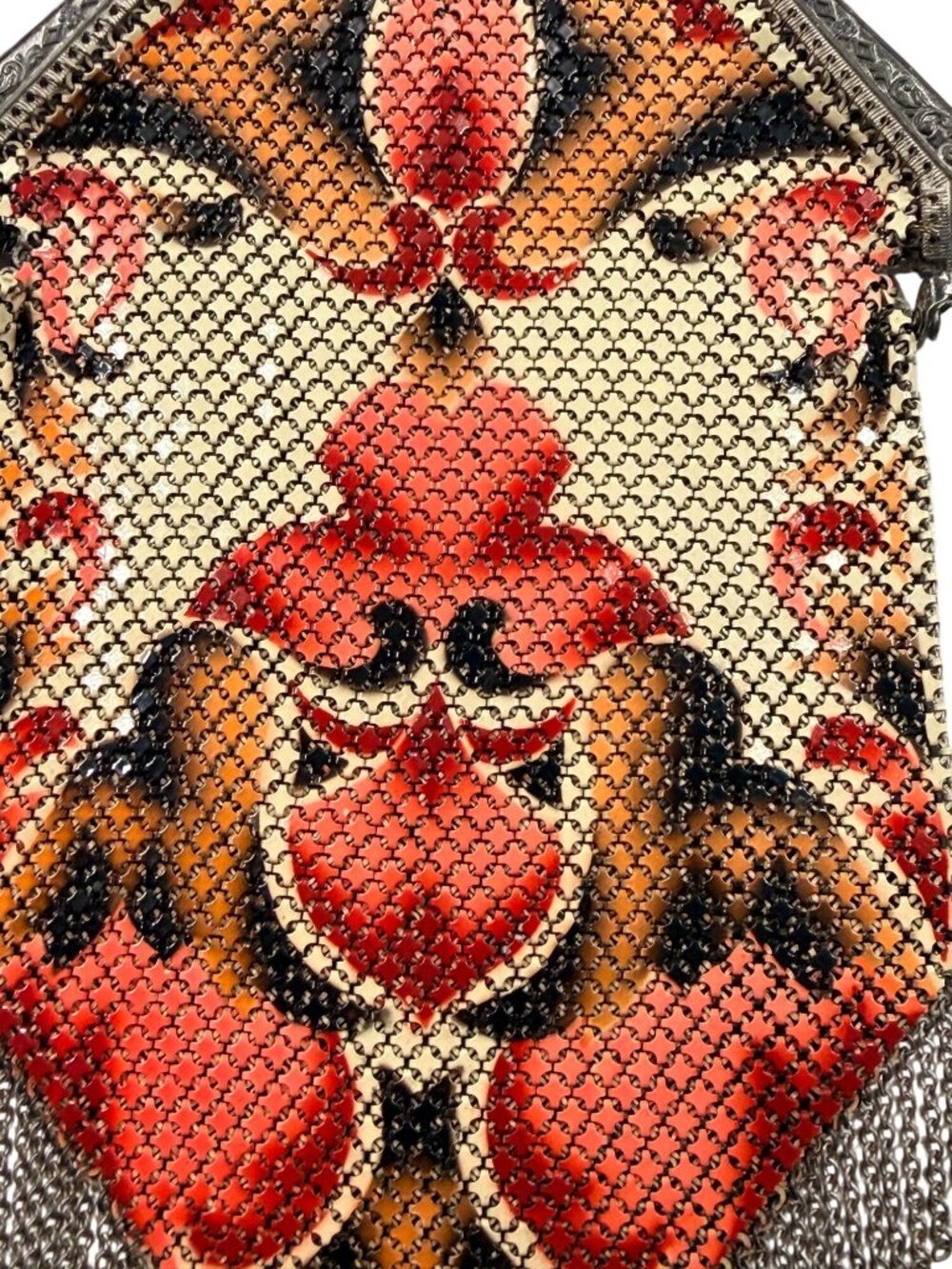 Vintage Mandalian Mfg Co Art Deco Mesh Bag Floral Design & Chain Fringe Detailin - Picture 4 of 16